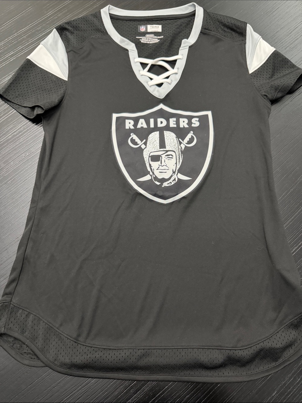 NFL Raiders Black and White Lace-Up V-Neck Girls Tee